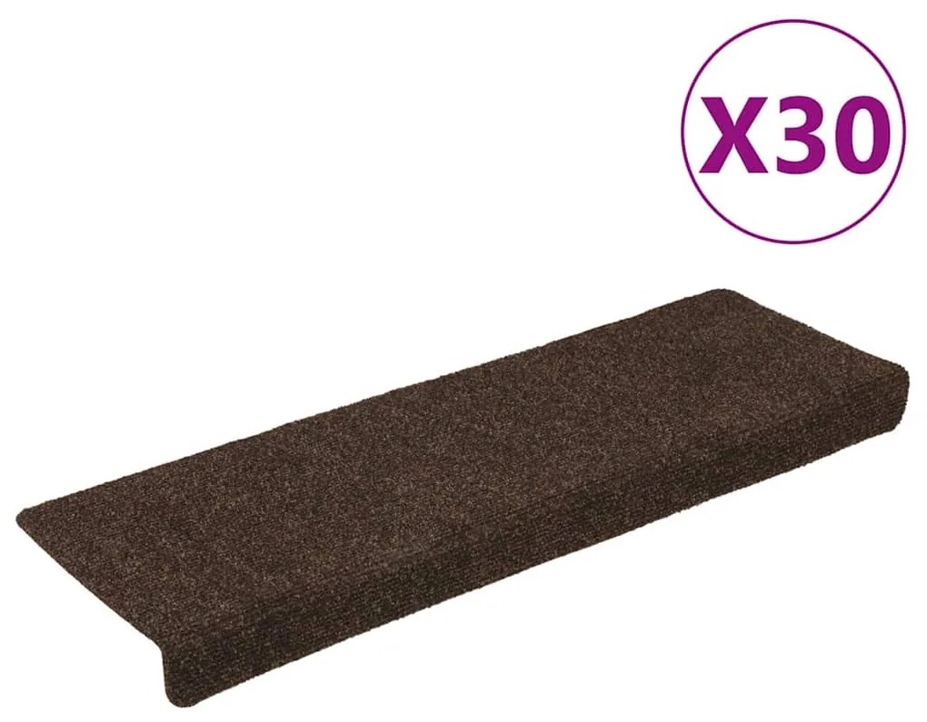 vidaXL Tapetes de escada autoadesivos 30 pcs 65x21x4 cm castanho