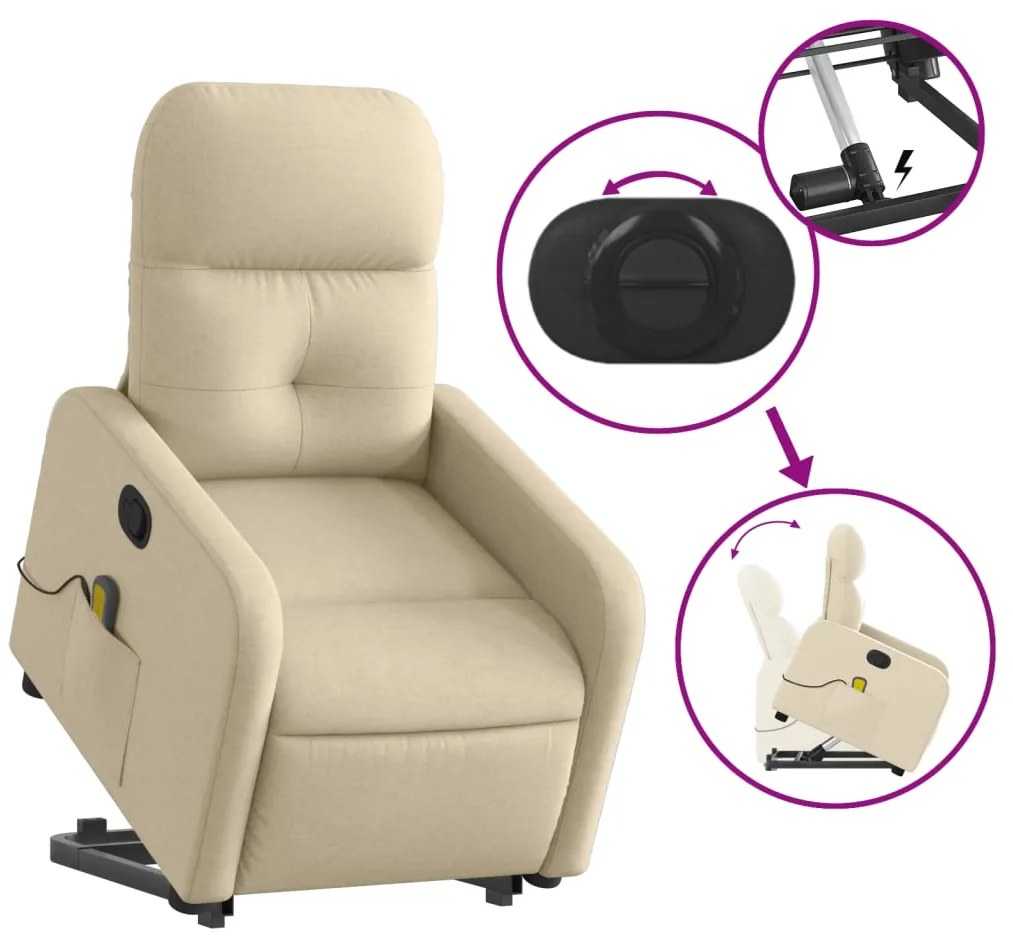 Poltrona elevatória de massagens tecido cor creme