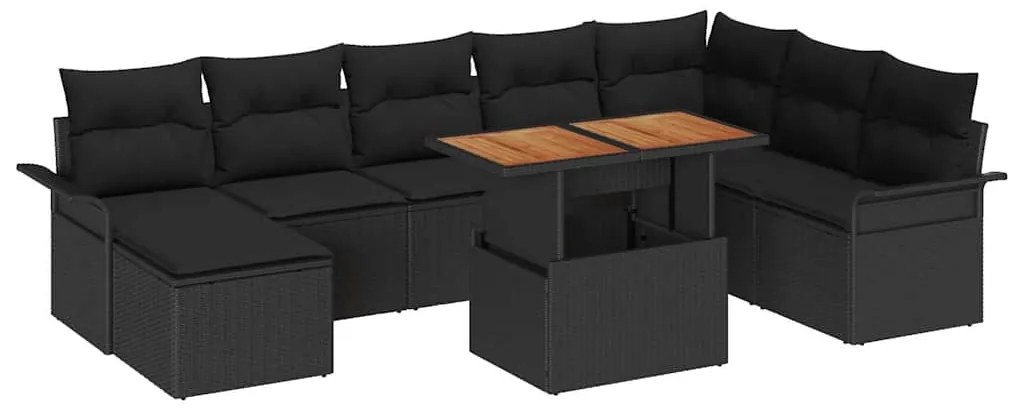 Conjunto de Jantar de Jardim com 9 peças e almofadas, em Rattan Polipr