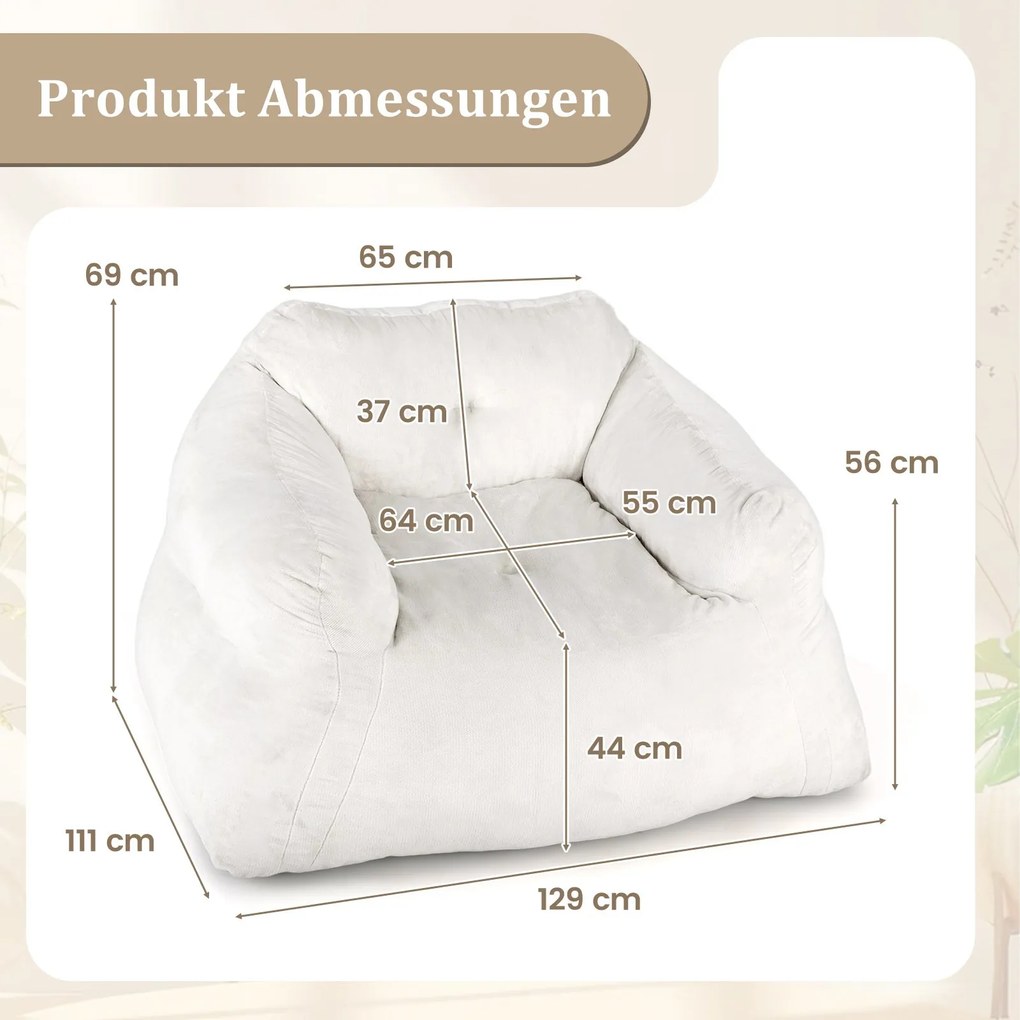 Pufe tipo poltrona, com estofamento em veludo e base antiderrapante 129 x 111 x 69 cm bege