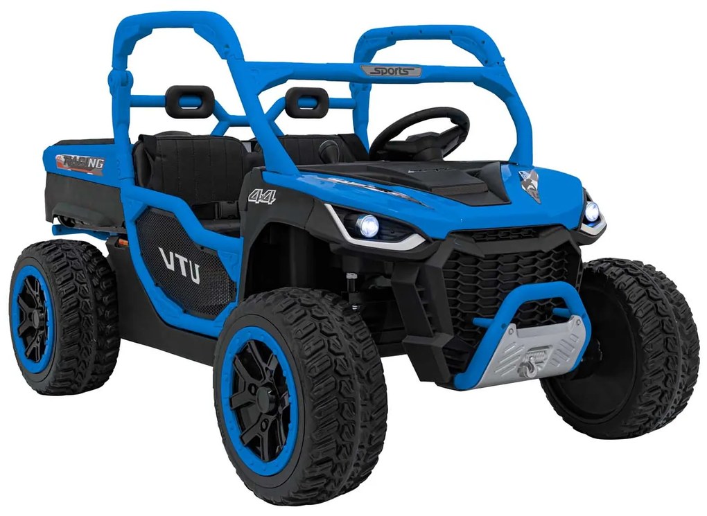 Carro elétrico para Crianças 2 Lugares Farmer Truck UTV Racing 24V 4x4 Rodas Espuma EVA, assento couro ecológico Azul