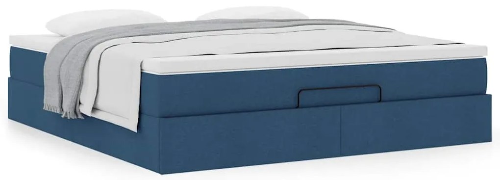 Estrutura de cama otomana com colchão 160x200 cm tecido azul