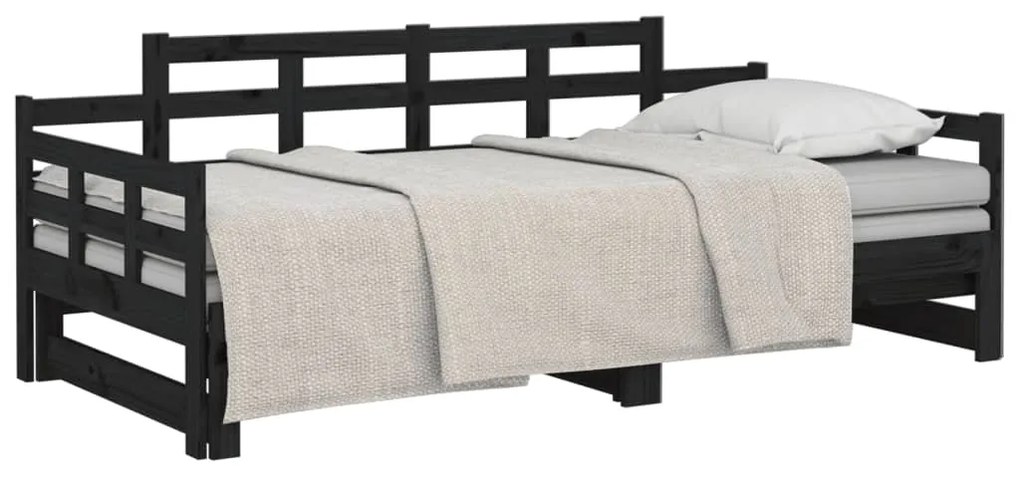 Estrutura sofá-cama de puxar 2x(80x200) cm pinho maciço preto