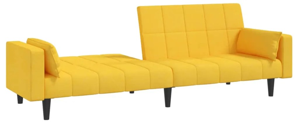 Sofá-cama 2 lugares com duas almofadas tecido amarelo