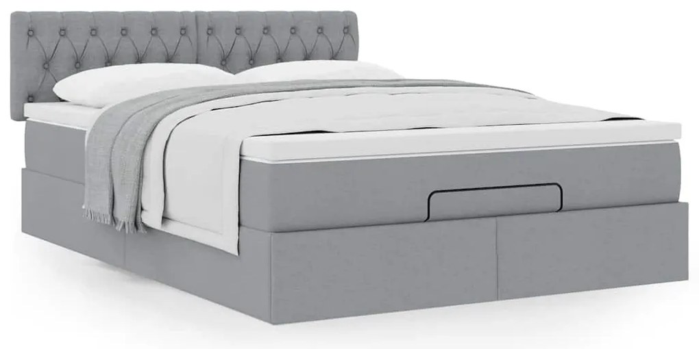 Estrutura cama otomana colchão 140x200cm tecido cinzento claro