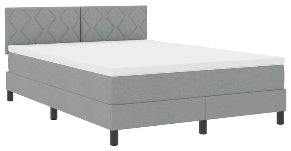 Cama Box Spring com Colchão &amp; LED Cinza Claro 140x200 cm Tecido