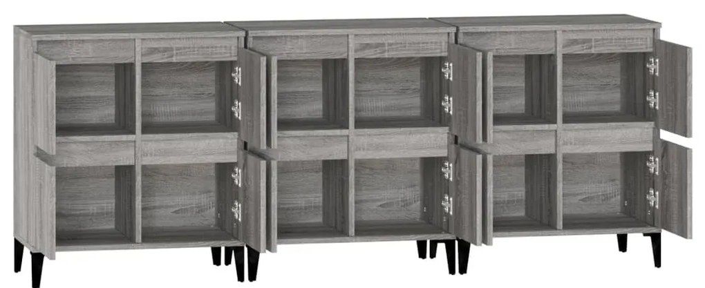 Aparadores 3 pcs 60x35x70 cm derivados madeira cinza sonoma
