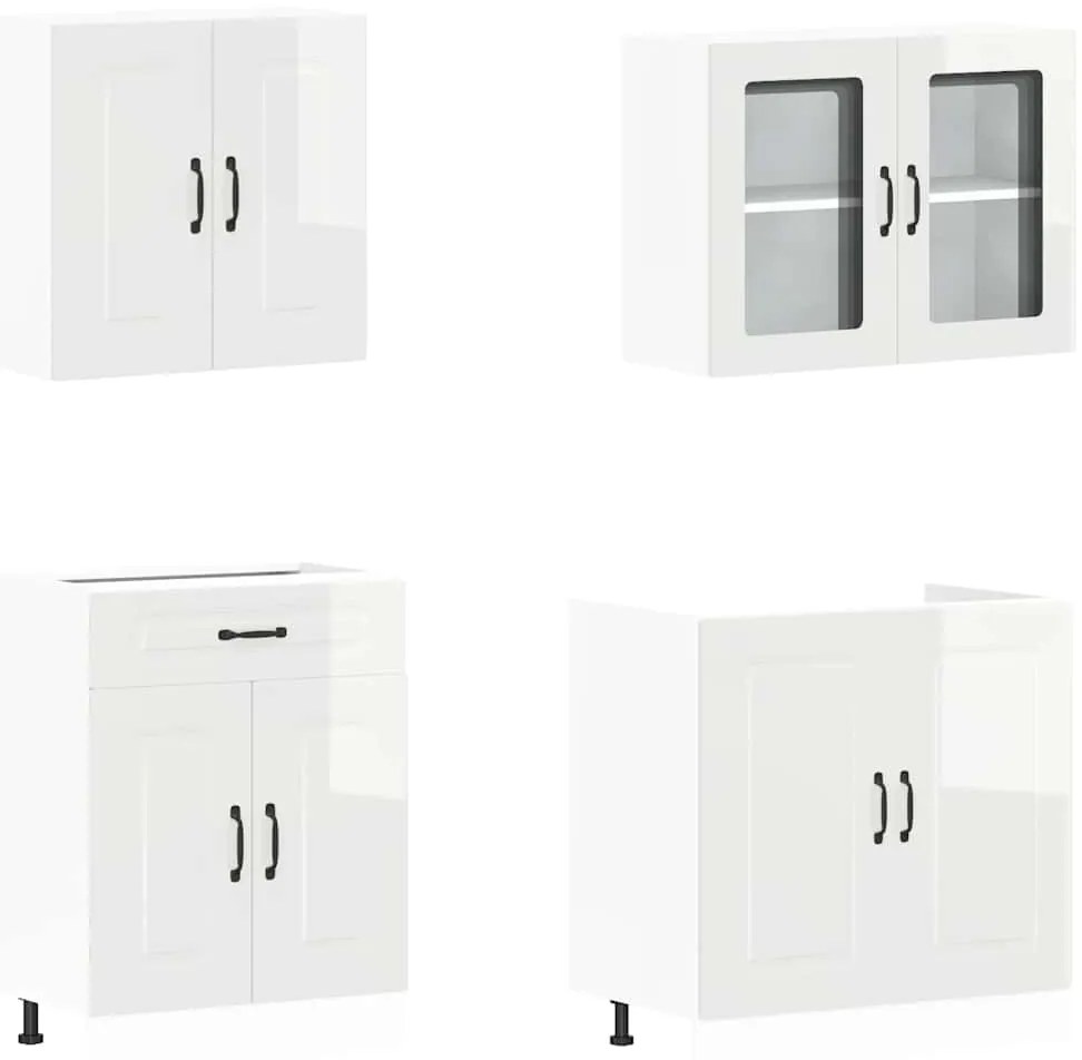 4 peças armário de cozinha conjunto Kalmar branco brilhante