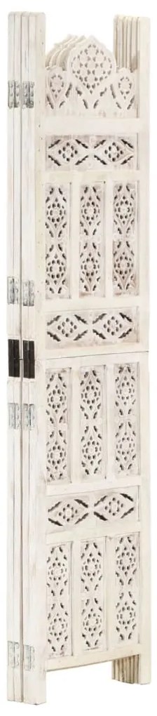 Biombo esculp. mão 4 painéis 160x165cm mangueira maciça branco