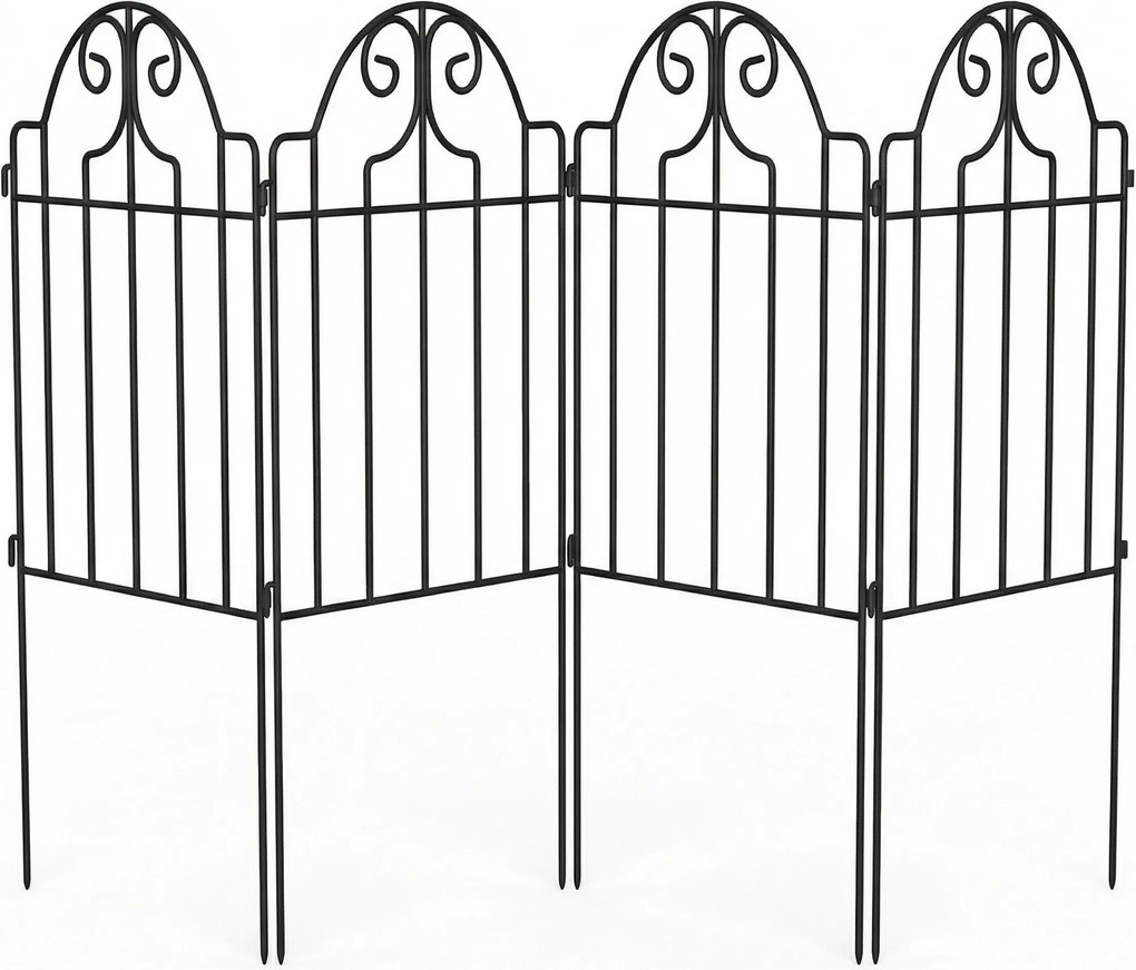 Outsunny Conjunto de 4 Cercas de Jardim Metálicas 125x57 cm com Design Arqueado Resistente e Fácil de Instalar para Pátio Relva Preto | Aosom Portugal