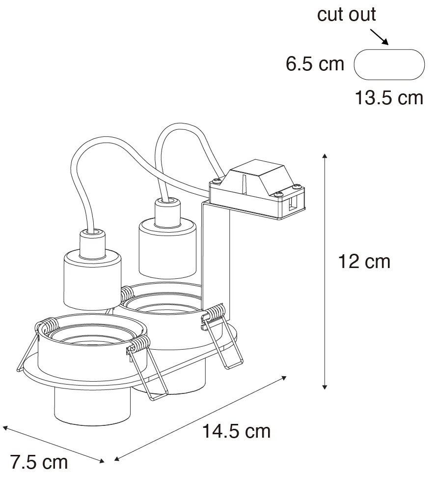 Foco embutido redondo preto inclinável GU10 35mm 2-luzes - Installa