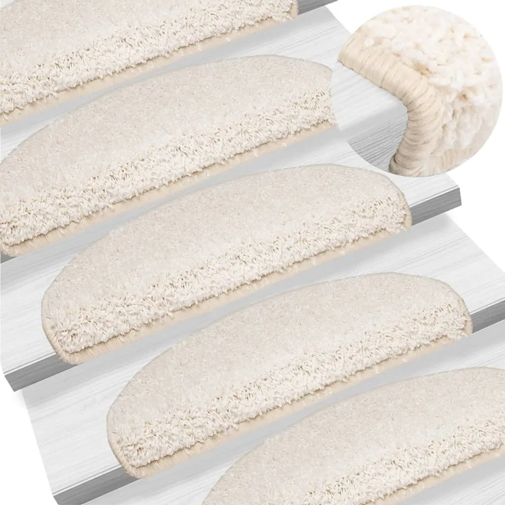vidaXL Tapetes de escada 5 peças 65x21x4 cm branco semicircular grande