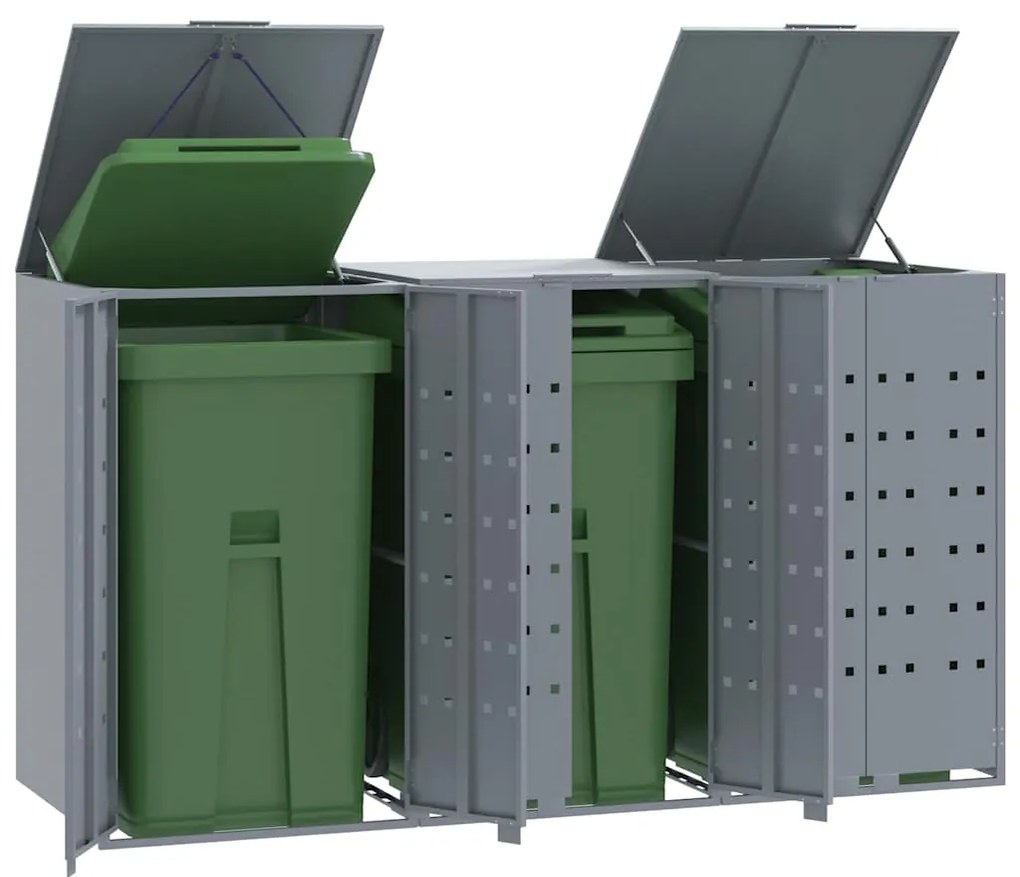 vidaXL Abrigo para 3 caixotes do lixo 207x79x117 cm aço cinzento