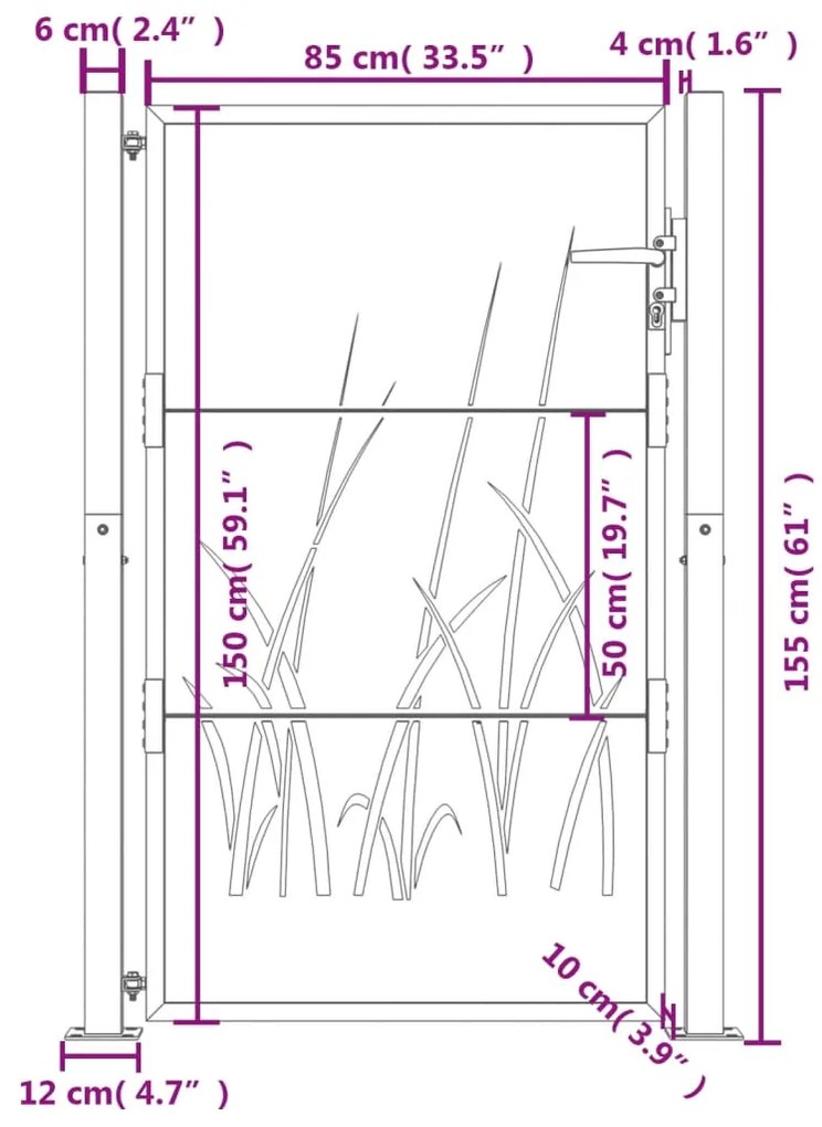 Portão de jardim 105x155 cm aço design erva antracite