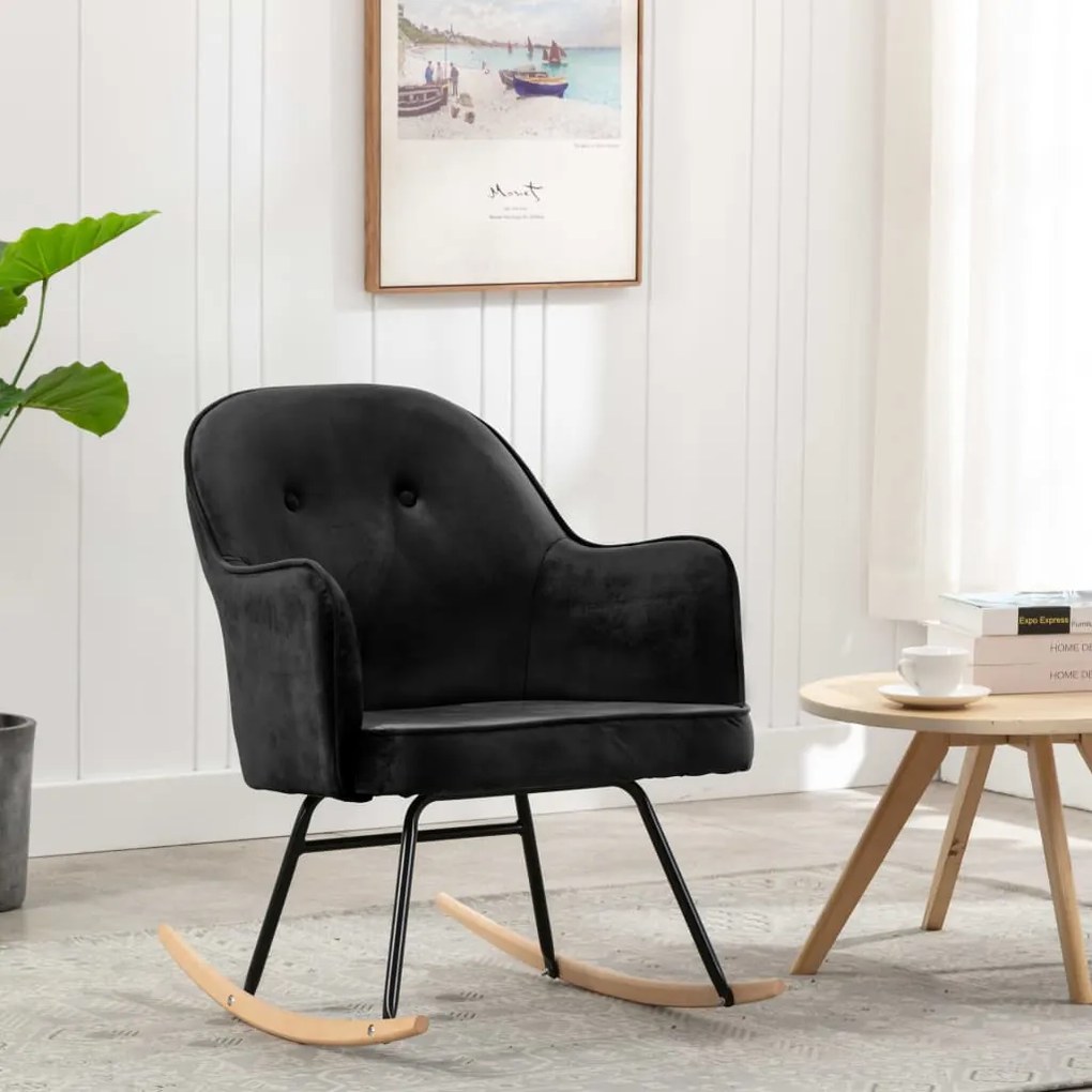 289524 vidaXL Cadeira de baloiço veludo preto