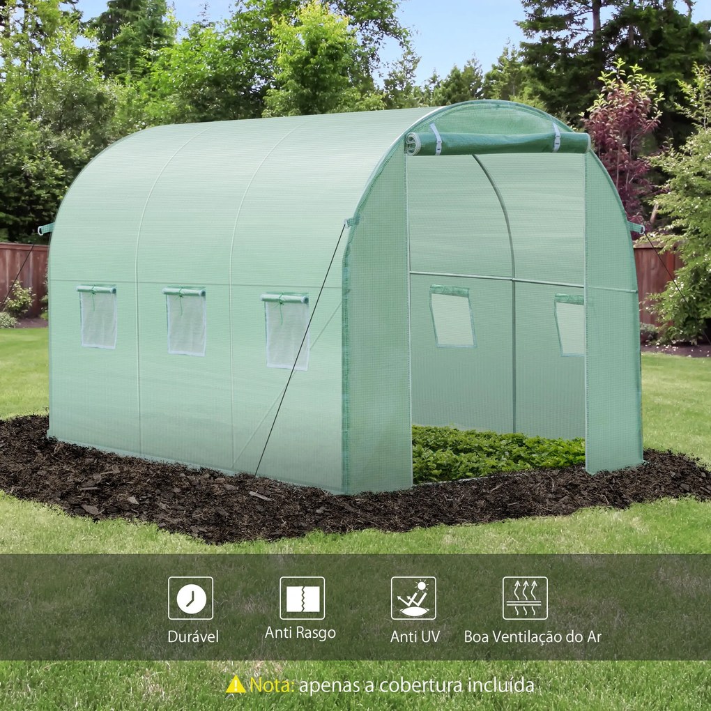 Cobertura de Estufa com 6 Janelas e Porta para Jardim Anti-UV e Anti-envelhecimento PE 300x200x200 cm Verde