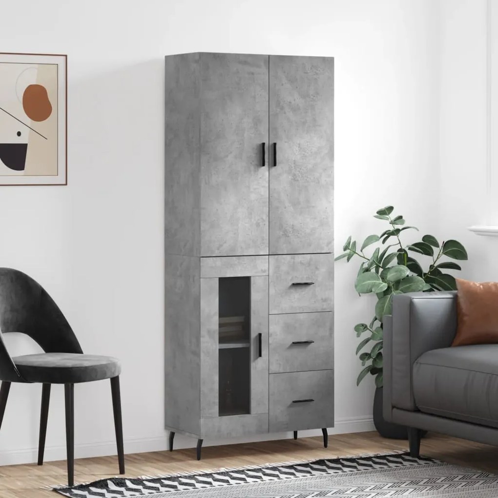 vidaXL Armário alto 69,5x34x180 cm derivados de madeira cinza cimento