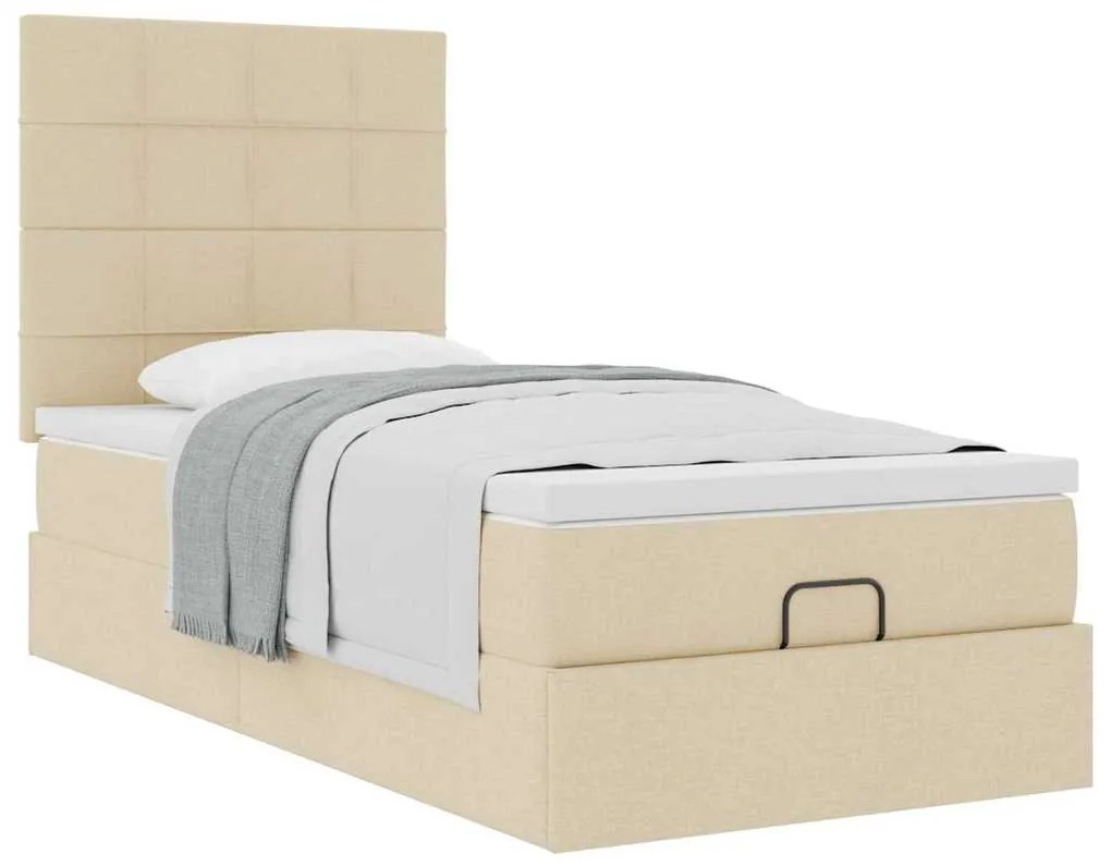 Cama otomana com colchão 100x200 cm tecido creme