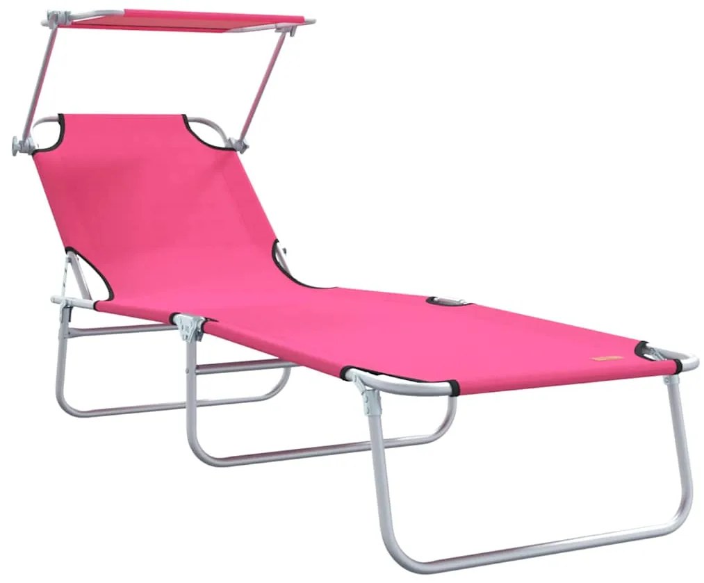 Espreguiçadeiras Dobráveis 2 pcs com Toldo Rosa Tecido Oxford 600D