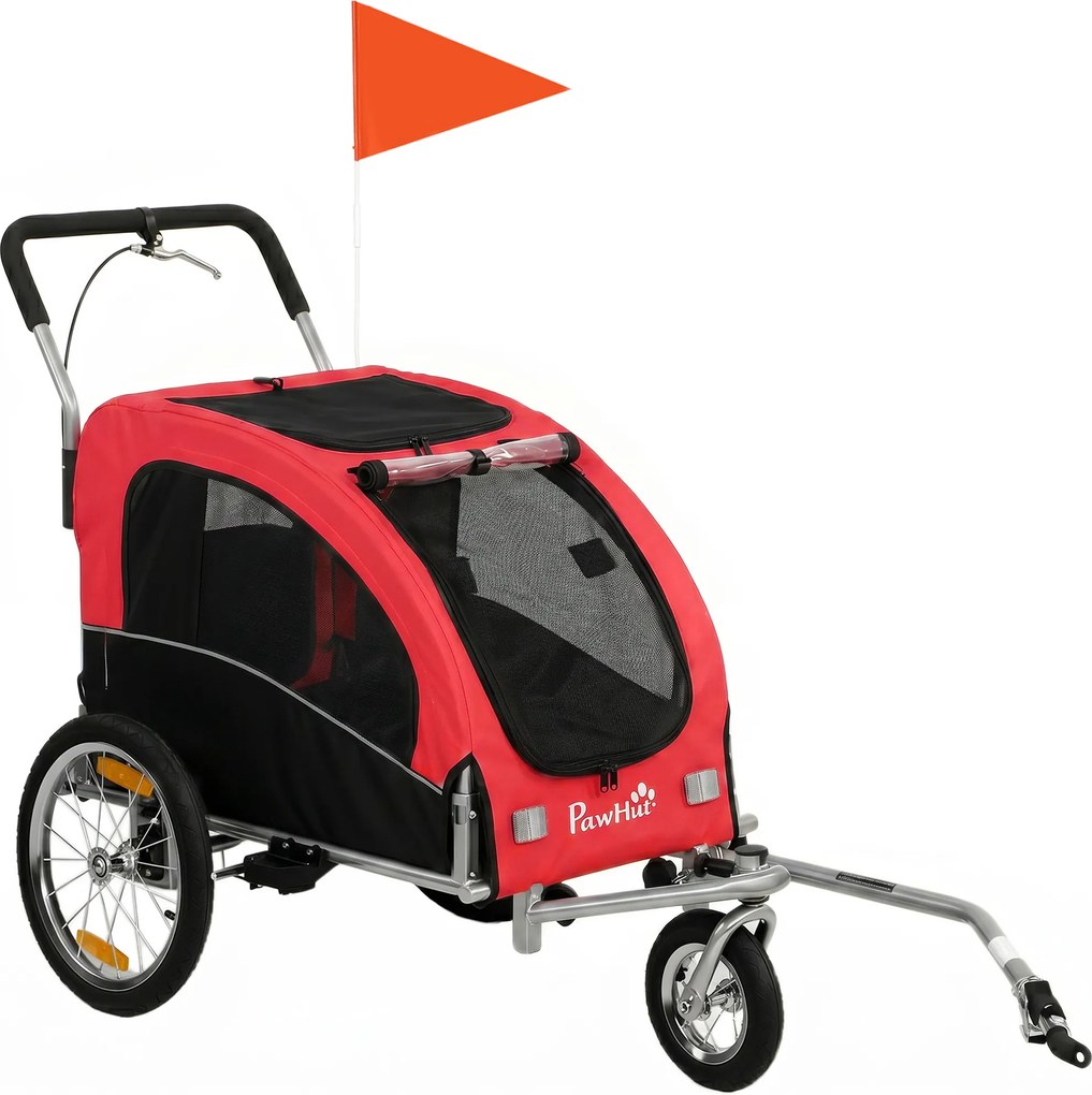 Atrelado de Bicicleta para Cão 2-em-1, 160 x 71 x 101 cm, Com Suspensão, Vermelho