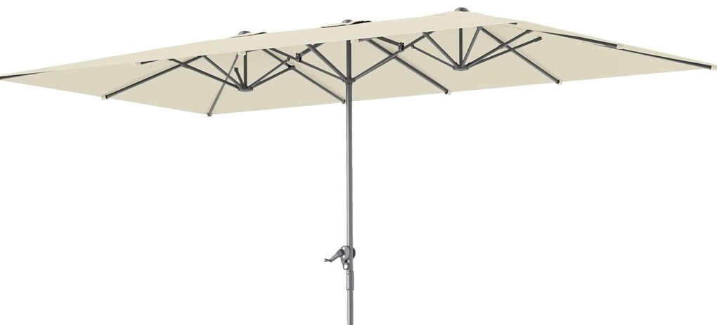 Outsunny Chapéu de Sol Duplo 4,5x2,6 m Chapéu de Sol de Jardim com Manivela Mastro de Alumínio Impermeável e Proteção UV50+ Creme
