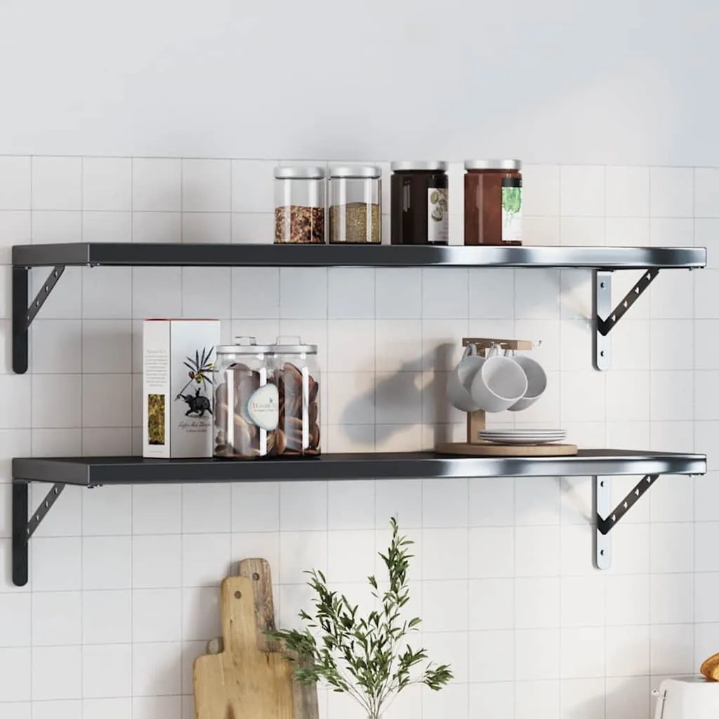 vidaXL Suportes prateleira 4pcs 30x2,5x15,5 cm aço inoxidável preto