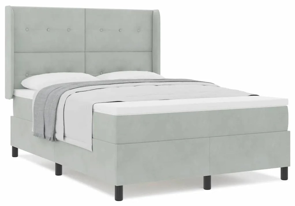 Cama Box com Colchão vidaXL Cinza Claro 140x190 cm Veludo
