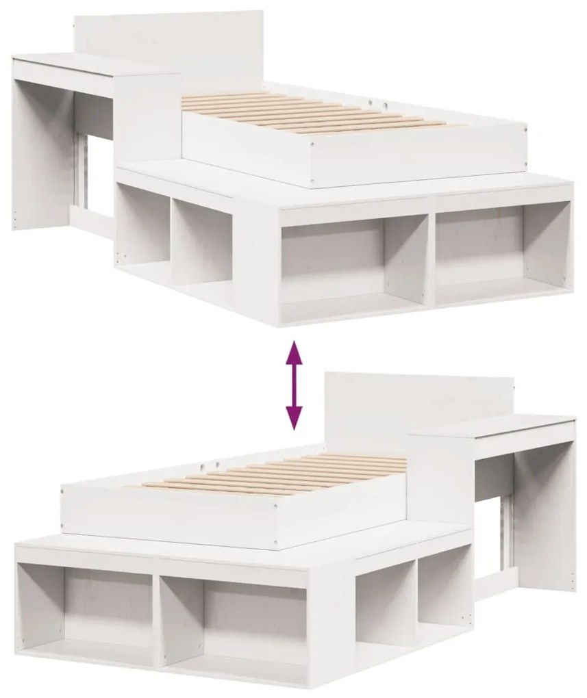 Cama sem colchão 75x190 cm madeira de pinho maciça branco