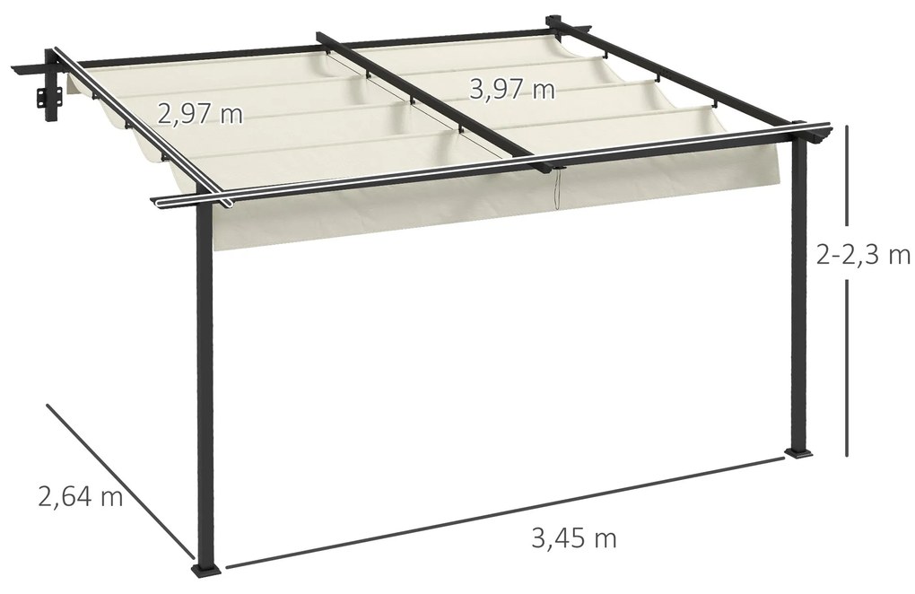 Pérgola de Parede 4x3 m Pérgola de Jardim com Teto Retrátil de Poliést
