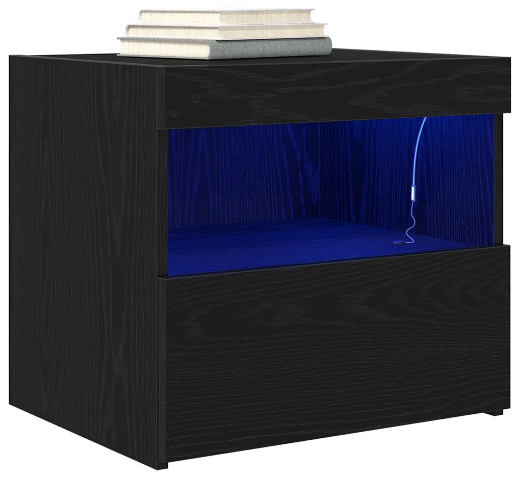 Cômoda de Cabeceira vidaXL com Luzes LED Carvalho Preto 50x40x45 cm