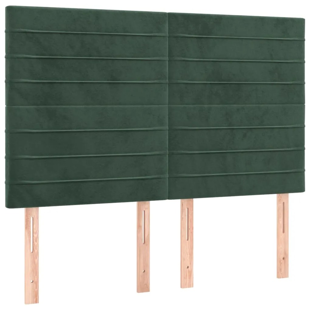 Cama box spring c/ colchão/LED 140x200 cm veludo verde-escuro