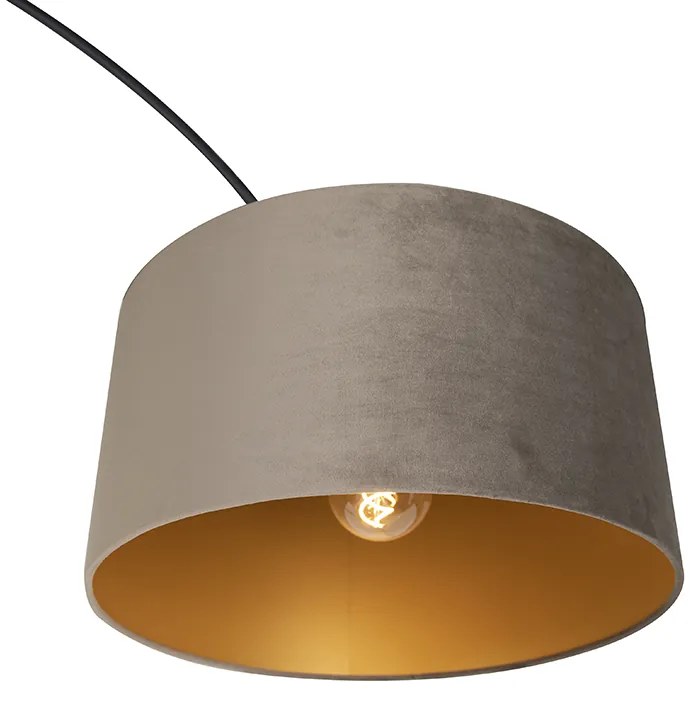 Candeeiro de arco preto com abajur em veludo bege com dourado 50 cm - XXL Moderno