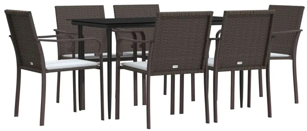 7 pcs conjunto de jantar p/ jardim c/ almofadões vime PE e aço