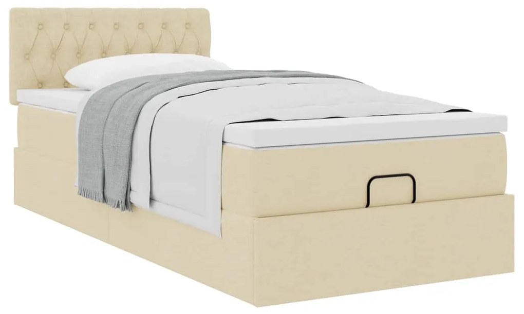 Cama otomana com colchão 90x200 cm tecido creme