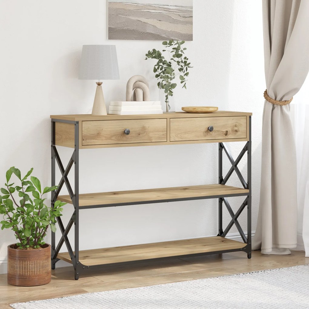Mesa de Console vidaXL Carvalho Artesanal 100x28x75 cm Madeira Engenhe