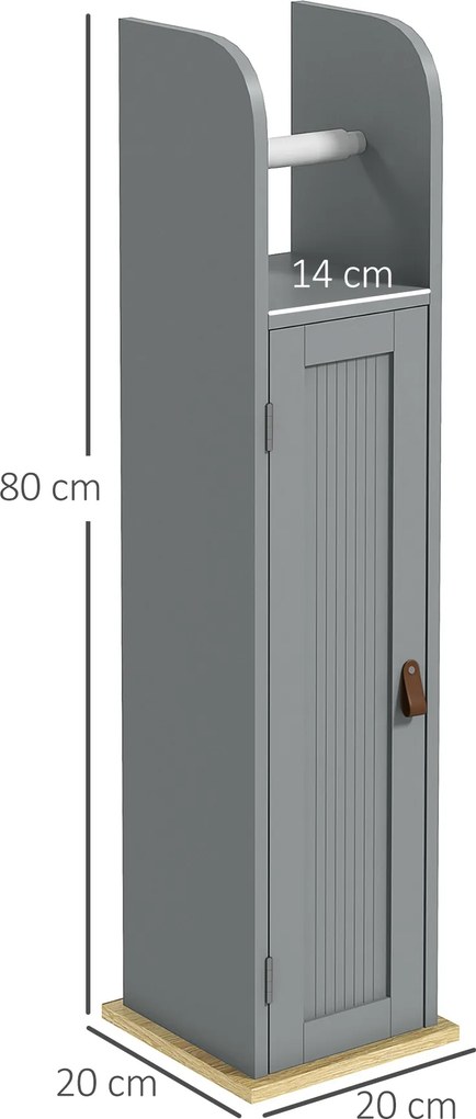 Móvel de casa de banho 20 x 20 x 80 cm com suporte para papel higiénico, armário e prateleiras ajustáveis, cinzento