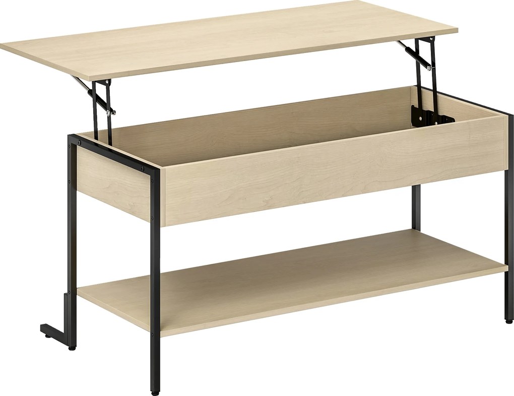 HOMCOM Mesa de centro com tampo elevatório, mesa de sala com compartimento oculto e prateleira aberta, 95x40x59cm, madeira natural | Aosom Portugal