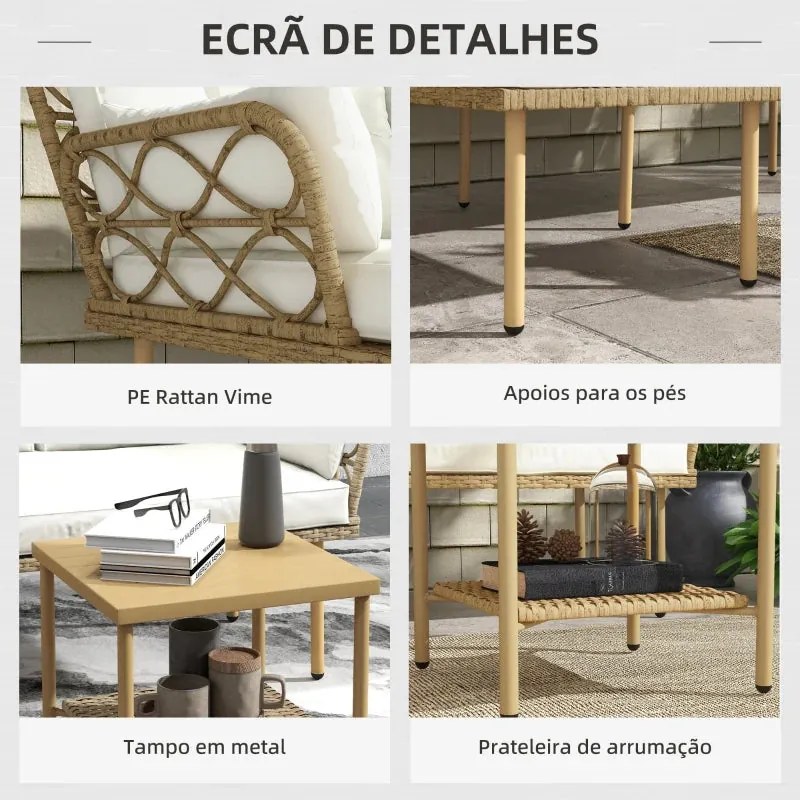 Conjunto Louge de 3 Peças com Sofá de Jardim e Mesa de Centro com Almo