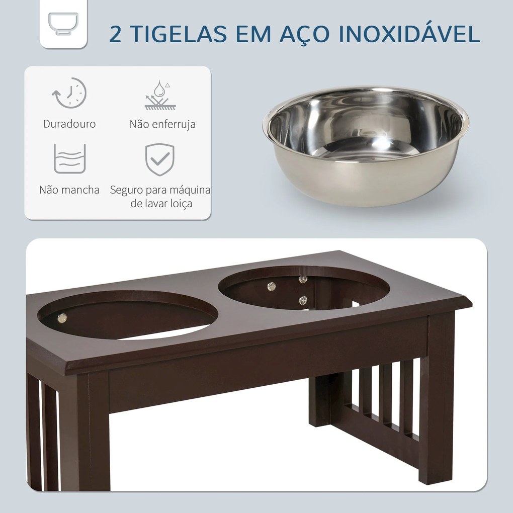 PawHut Comedouro Elevado para Cães com Suporte e 2 Tigelas Amovíveis d