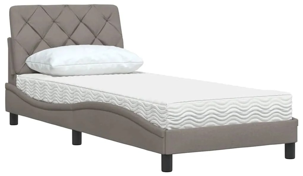 Cama com colchão 90x190 cm tecido castanho-acinzentado
