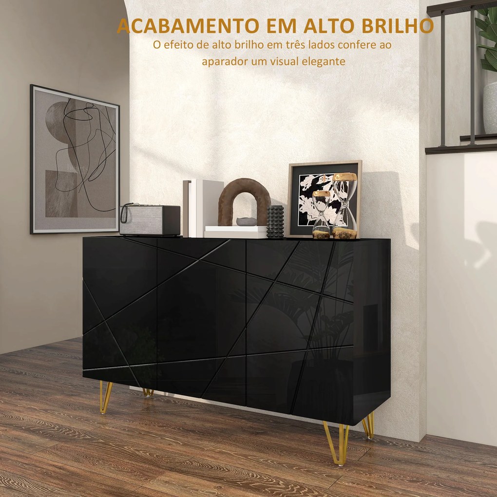 Aparador para Sala Aparador de Entrada com 3 Portas e Prateleiras Ajustáveis para Cozinha Sala 120x40x75 cm Preto