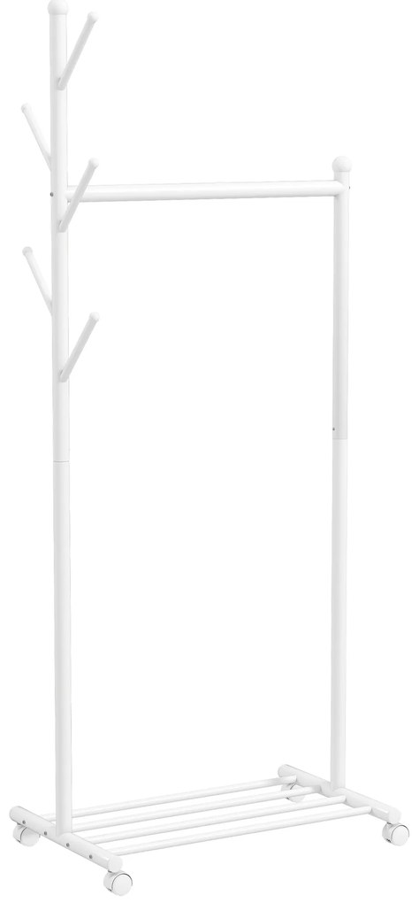 HOMCOM Charriot com Rodas 5 Ganchos Barra para Pendurar e Prateleira Inferior 68x43x171 cm Branco | Aosom Portugal