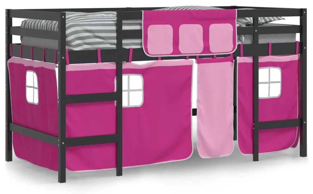 Cama alta p/ criança c/ cortinas 90x200 cm pinho maciço rosa