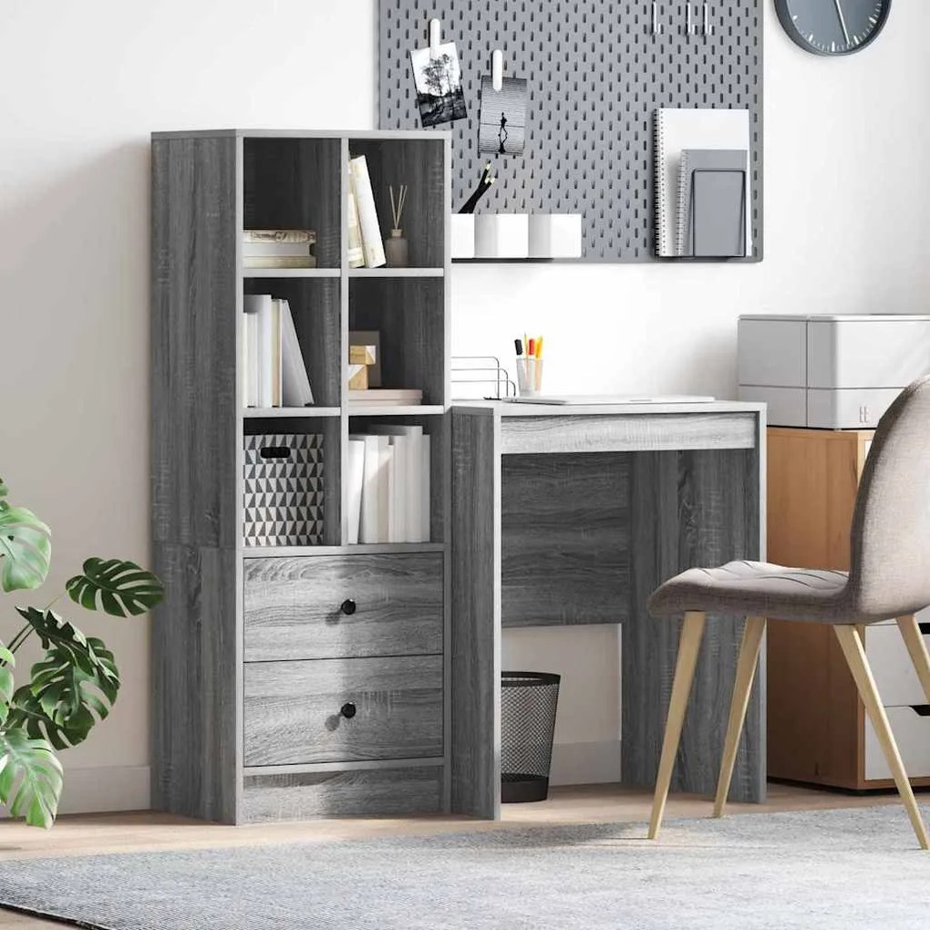 vidaXL Mesa com Armazenamento 2 pcs Sonoma cinzento 60 x 50 x 76 cm