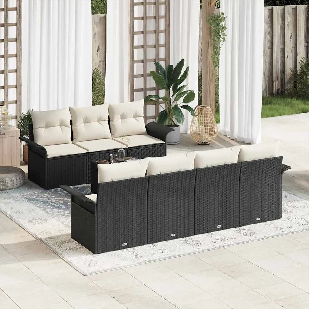 vidaXL Conjunto de Sofá de Jardim com almofada 8 pcs Preto vime PE