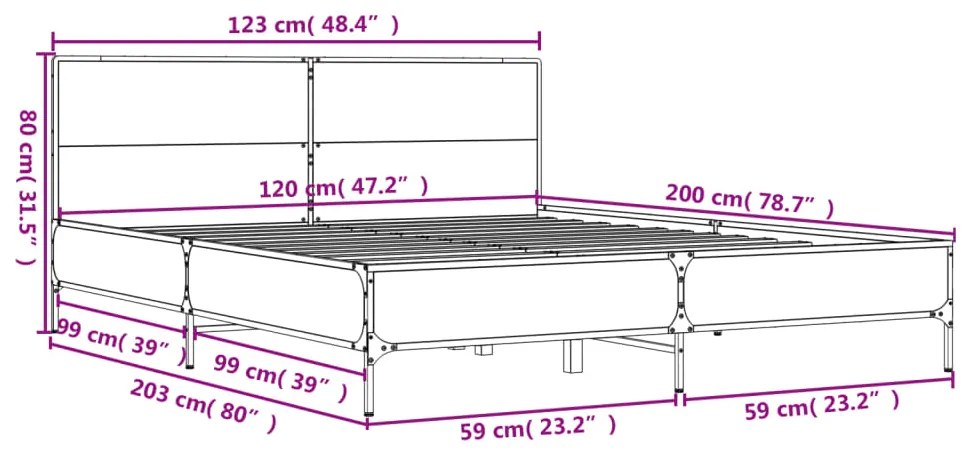 Estrutura de cama 120x200 cm derivados madeira/metal