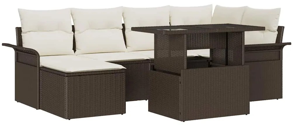 vidaXL Conjunto de Sofá de Jardim 7 Peças com Almofadas Marrom Rattan