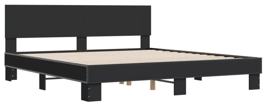 Estrutura de cama 200x200 cm derivados de madeira/metal preto