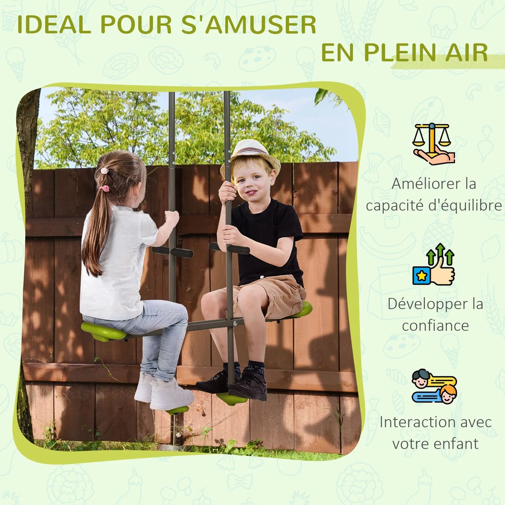 Balanço duplo para crianças, em aço e plástico, para parque infantil - 3 a 6 anos, 97,5 x 23 x 170 cm, verde