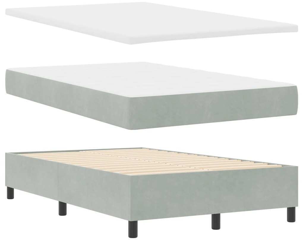 Cama Box Spring com Colchão e Banco Cinza Claro 120x200 cm Veludo